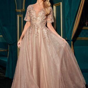 Half sleeve formal dress. Bridesmaid Mother of the bride/groom gown. Wedding